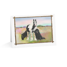 Load image into Gallery viewer, Gypsy Vanner and Newfoundland dog by artist Patricia Eubank Greeting Cards (1, 10, 30, and 50pcs)