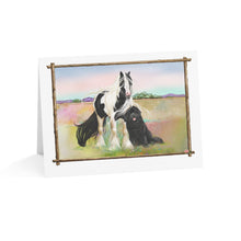 Load image into Gallery viewer, Gypsy Vanner and Newfoundland dog by artist Patricia Eubank Greeting Cards (1, 10, 30, and 50pcs)