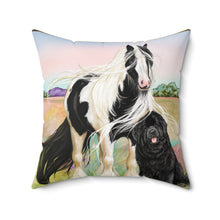Load image into Gallery viewer, Gypsy Vanner and Newfoundland Dog Artwork by Patricia Eubank Square Pillow