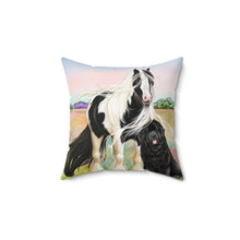 Load image into Gallery viewer, Gypsy Vanner and Newfoundland Dog Artwork by Patricia Eubank Square Pillow