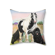 Load image into Gallery viewer, Gypsy Vanner and Newfoundland Dog Artwork by Patricia Eubank Square Pillow