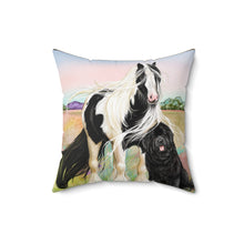 Load image into Gallery viewer, Gypsy Vanner and Newfoundland Dog Artwork by Patricia Eubank Square Pillow