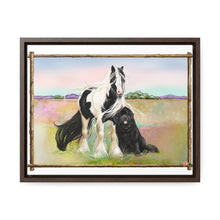 Load image into Gallery viewer, Gypsy Vanner and Newfoundland Dog - by Patricia Eubank Gallery Canvas Wraps with Frame