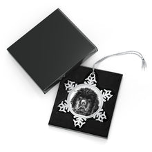 Load image into Gallery viewer, Newfoundland Puppy in the Snow Pewter Snowflake Ornament