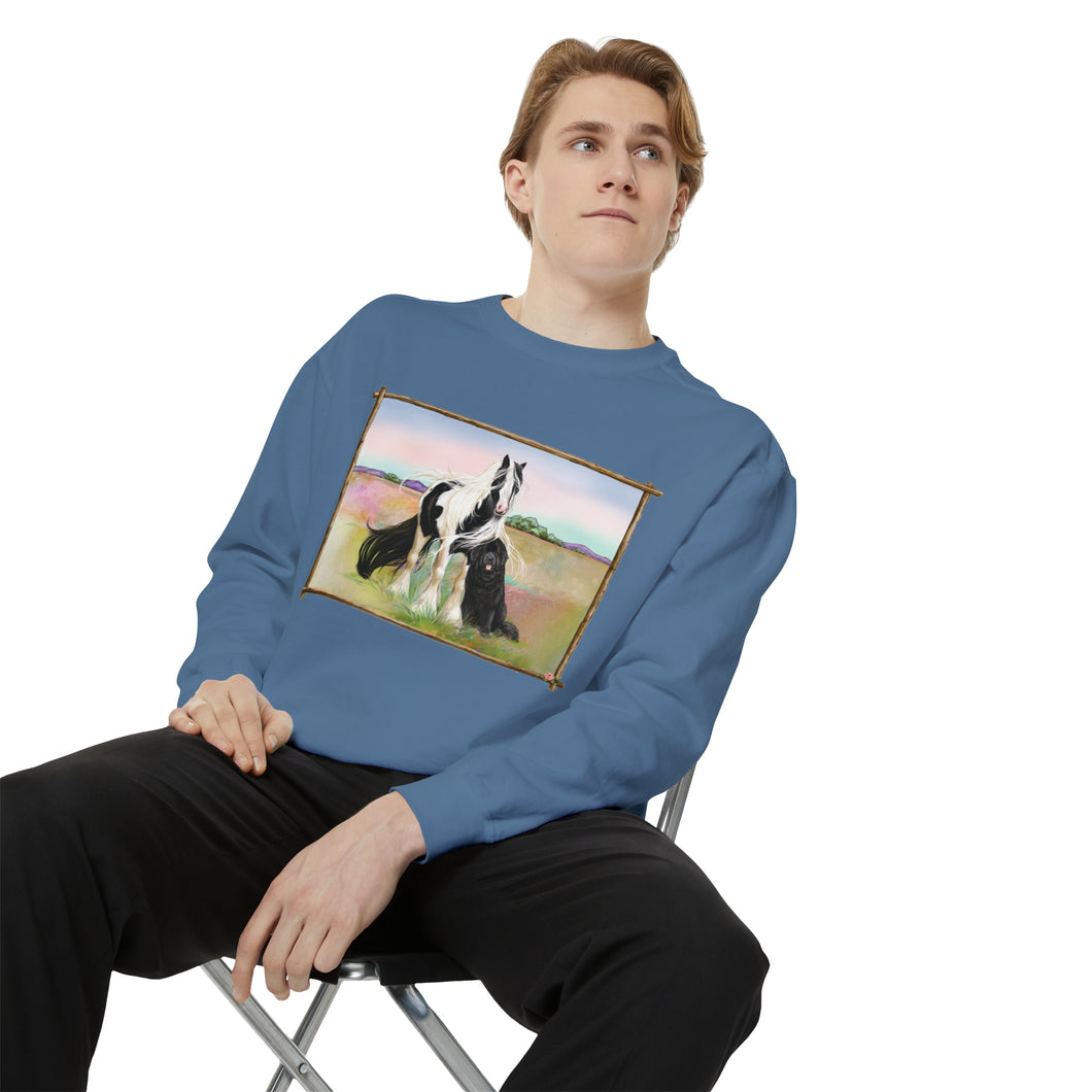 Gypsy Vanner and Newfie Unisex Garment-Dyed Sweatshirt