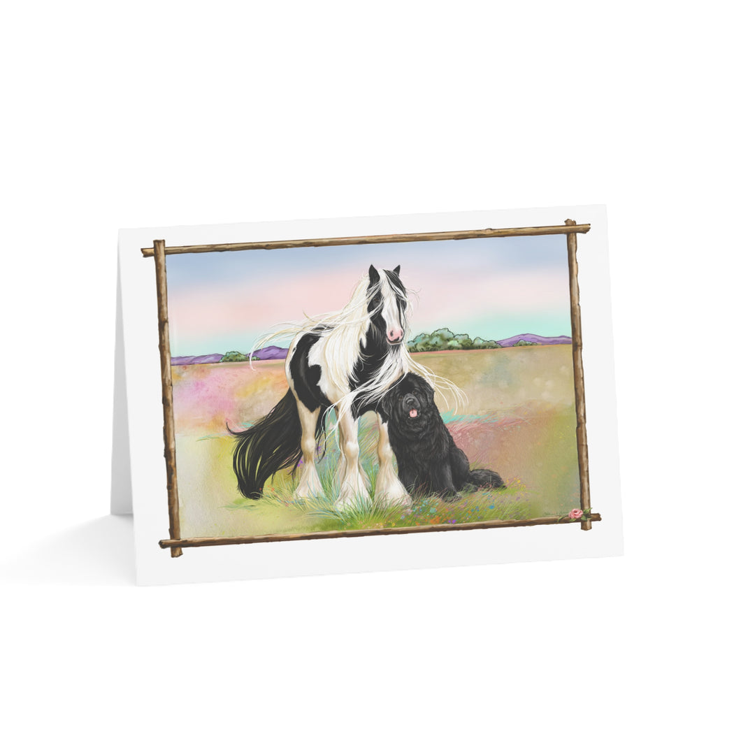 Gypsy Vanner and Newfoundland dog by artist Patricia Eubank Greeting Cards (1, 10, 30, and 50pcs)