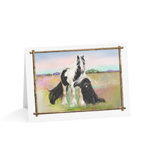 Load image into Gallery viewer, Gypsy Vanner and Newfoundland dog by artist Patricia Eubank Greeting Cards (1, 10, 30, and 50pcs)
