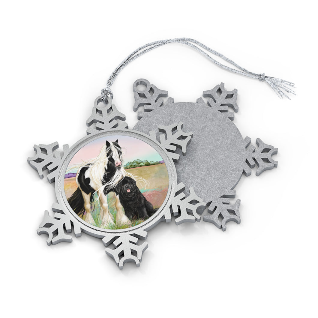 Gypsy Vanner and Newfoundland Pewter Snowflake Ornament