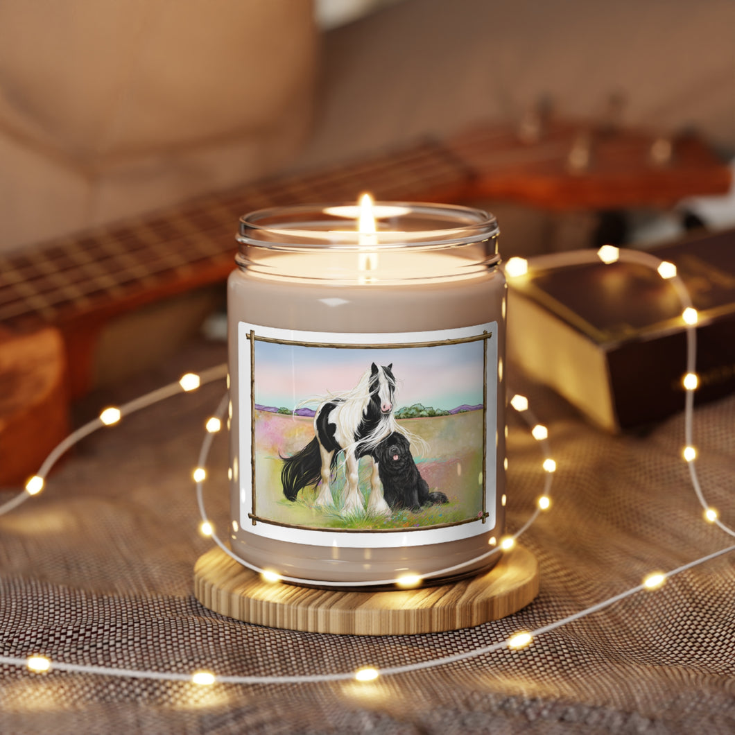Gypsy Vanner and Newfoundland Dog decorated and scented Soy Candle, 9oz